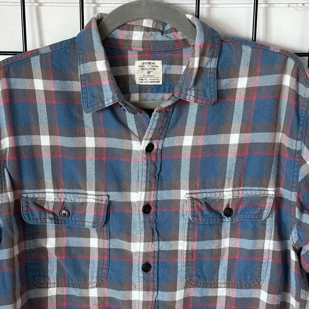 J. Crew Flannel Button Up Shirt‎ Mens M Red Blue LS Plaid Gorpcore Outdoor